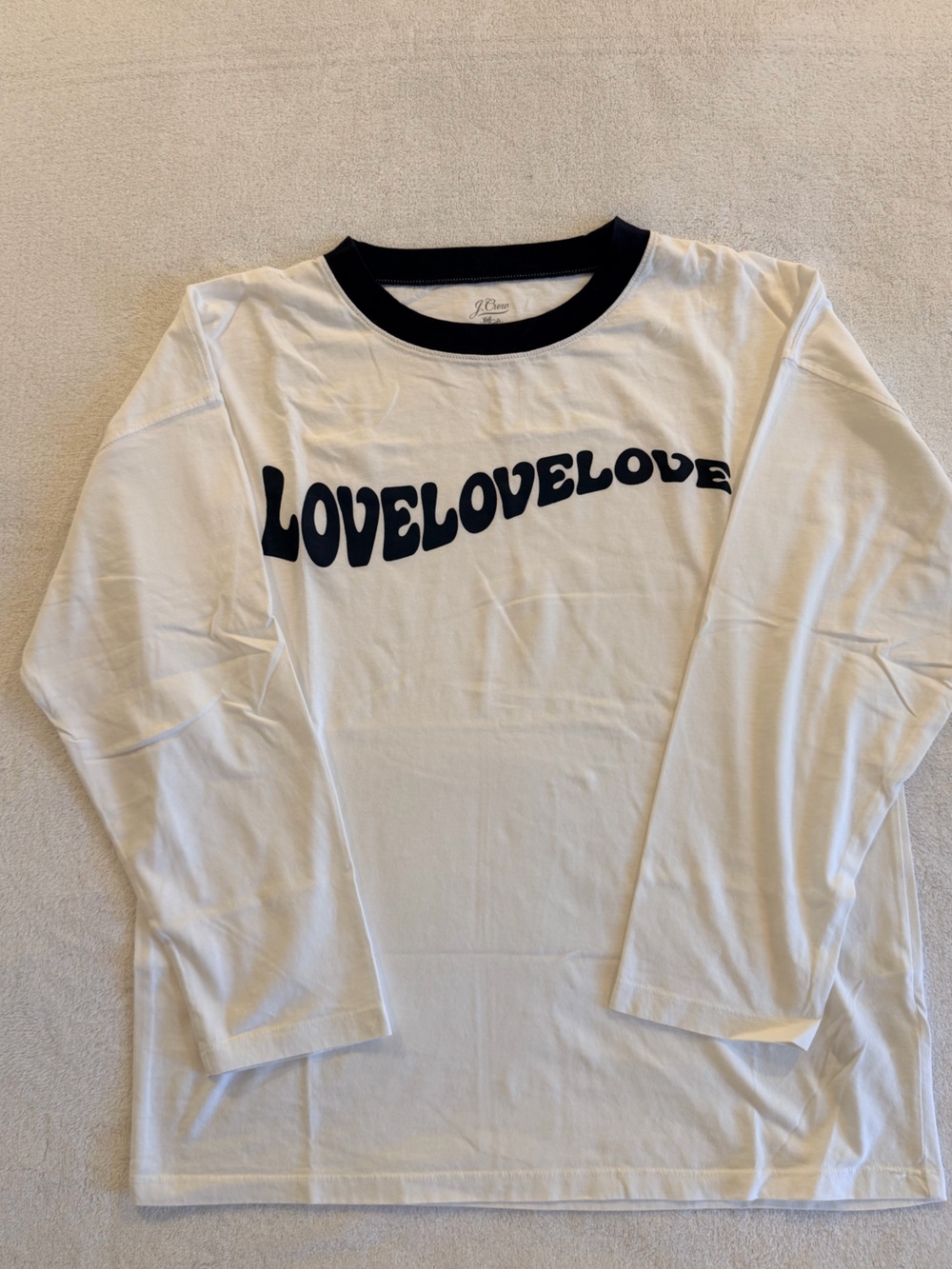 J. Crew White Long-Sleeve Tee with Black 'LOVE' Graphic